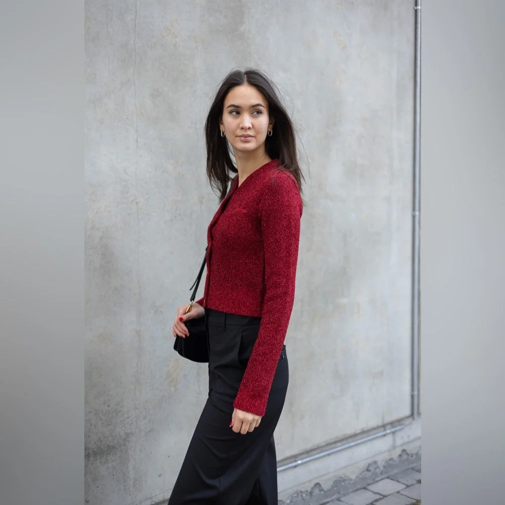 Ganni Red Button-Up Knit Cardigan